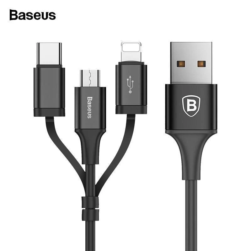 Baseus 3 in 1 USB-Kabel für iPhone Micro USB Typ C Ladekabel für iPhone Xs Max X 8 7 Samsung Oneplus Android-Telefonkabel