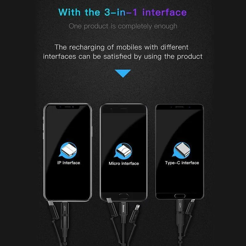 Baseus 3 in 1 USB-Kabel für iPhone Micro USB Typ C Ladekabel für iPhone Xs Max X 8 7 Samsung Oneplus Android-Telefonkabel