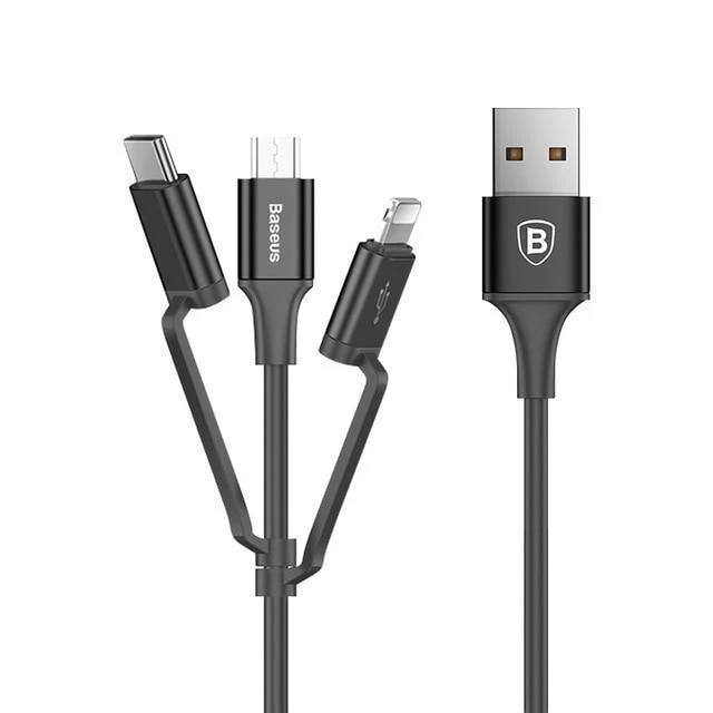 Baseus 3 in 1 USB-Kabel für iPhone Micro USB Typ C Ladekabel für iPhone Xs Max X 8 7 Samsung Oneplus Android-Telefonkabel