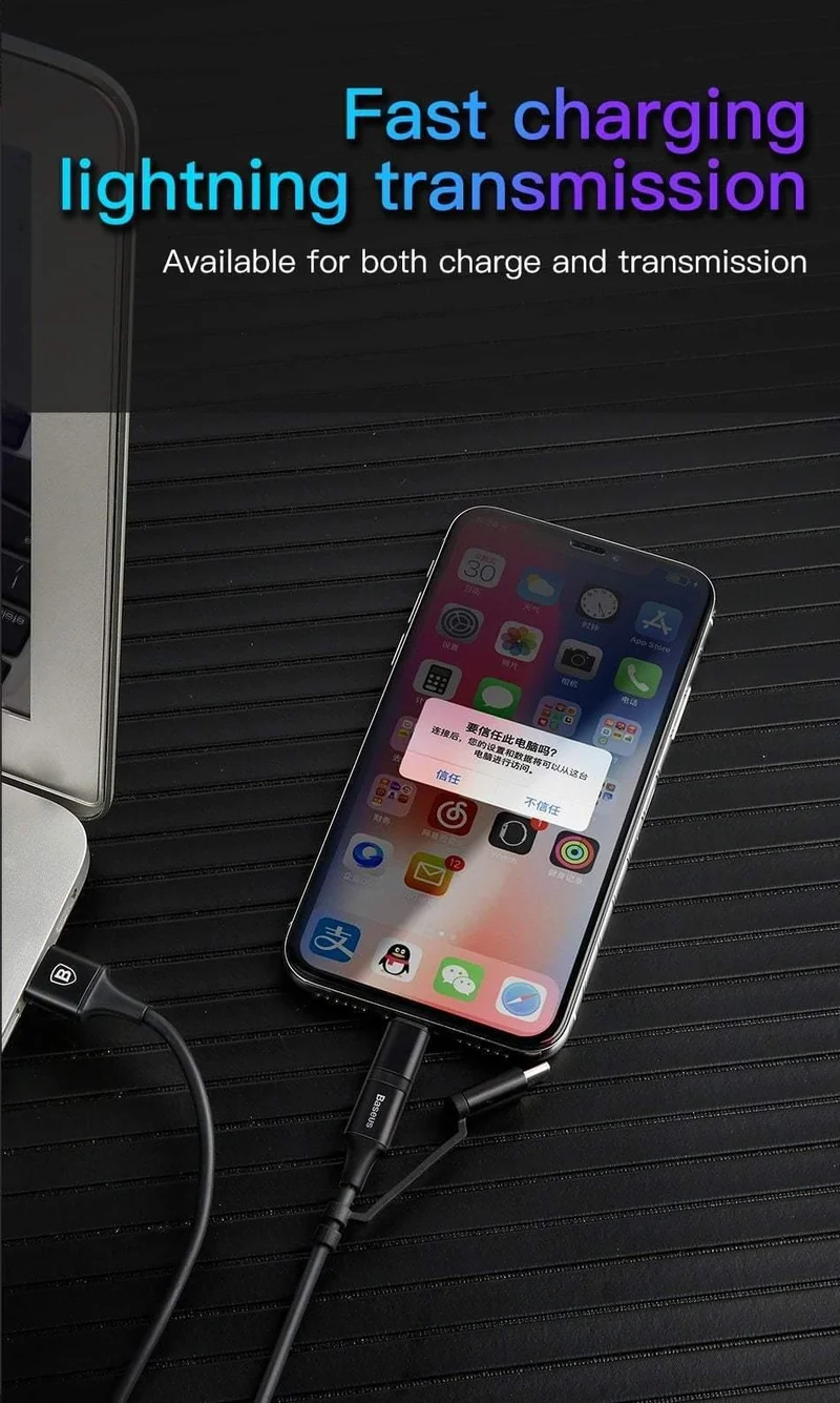 Baseus 3 in 1 USB-Kabel für iPhone Micro USB Typ C Ladekabel für iPhone Xs Max X 8 7 Samsung Oneplus Android-Telefonkabel