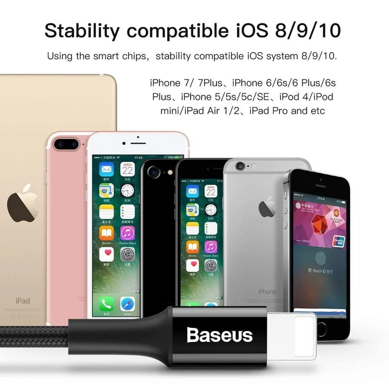 Baseus Lighting USB-Kabel für iPhone X XS Max XR 8 7 6 6s Plus 5 5S SE iPad Schnellladeladegerät Datenkabel Handykabel