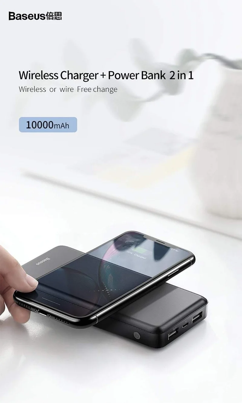 Baseus Qi Wireless-Ladegerät Power Bank 10000mAh 10000 mAh Poverbank Externer Akku Wireless Charging Powerbank für Mobiltelefone