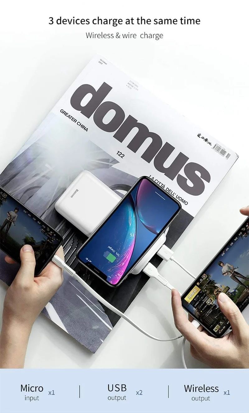Baseus Qi Wireless-Ladegerät Power Bank 10000mAh 10000 mAh Poverbank Externer Akku Wireless Charging Powerbank für Mobiltelefone