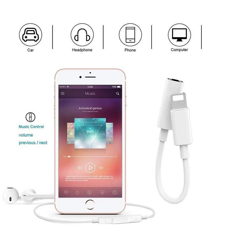 Adapter für iPhone X 7 8 plus iOS 10.3 11 für Blitz auf 3.5mm Klinke Ohrhörer Splitter AUX Converter Audio OTG Kabel
