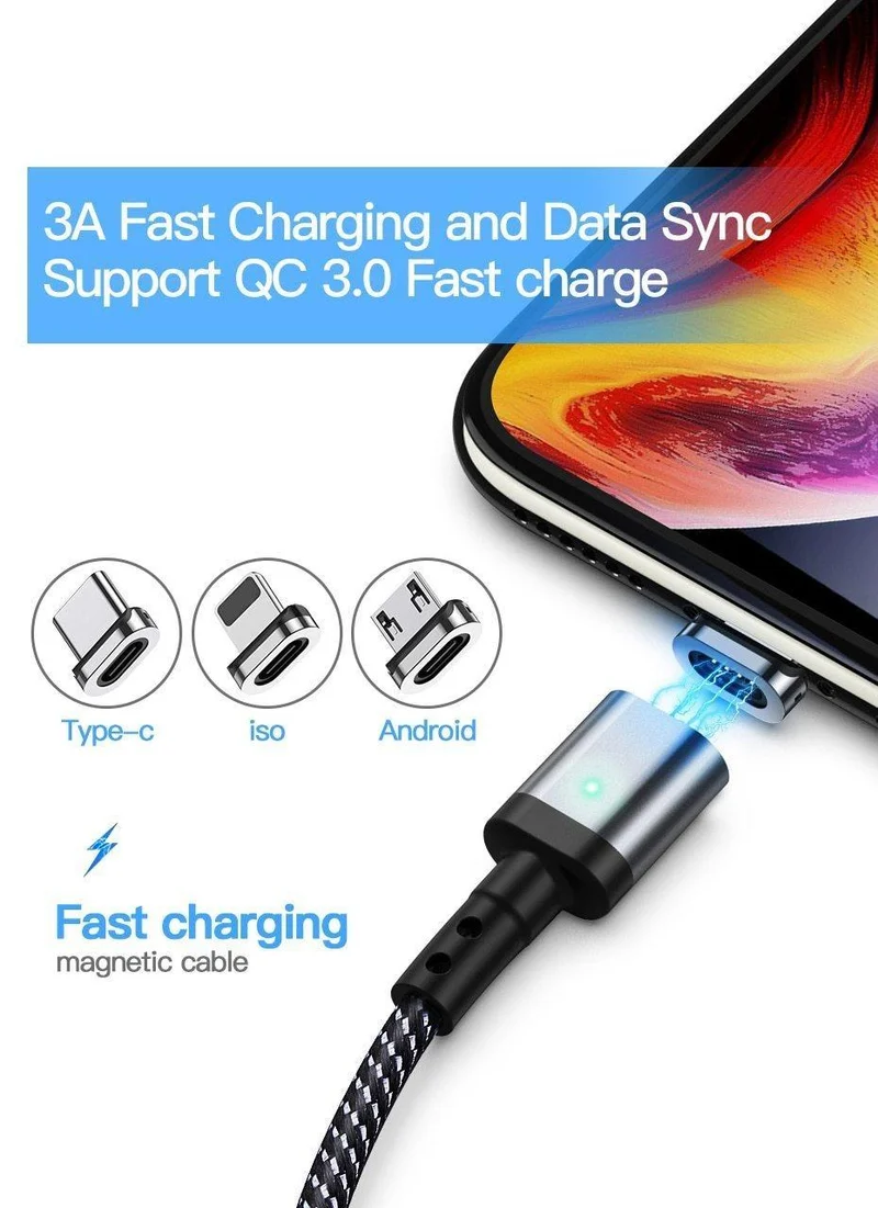Suntaiho Magnetisches Ladegerät Micro USB C Kabel Typ C für Xiaomi PLAY Note 7 Schnellladeadapter Telefon iOS 12 Für iPhone Samsung