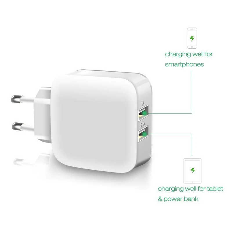 Suntaiho Smart Travel Dual USB Ladegerät Adapter Wand Tragbares Handy-Ladegerät EU-Stecker für iPhone/Samsung/Xiaomi /iPad/Huawei