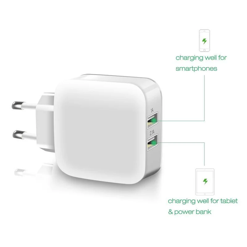 Suntaiho Smart Travel Dual USB Ladegerät Adapter Wand Tragbares Handy-Ladegerät EU-Stecker für iPhone/Samsung/Xiaomi /iPad/Huawei