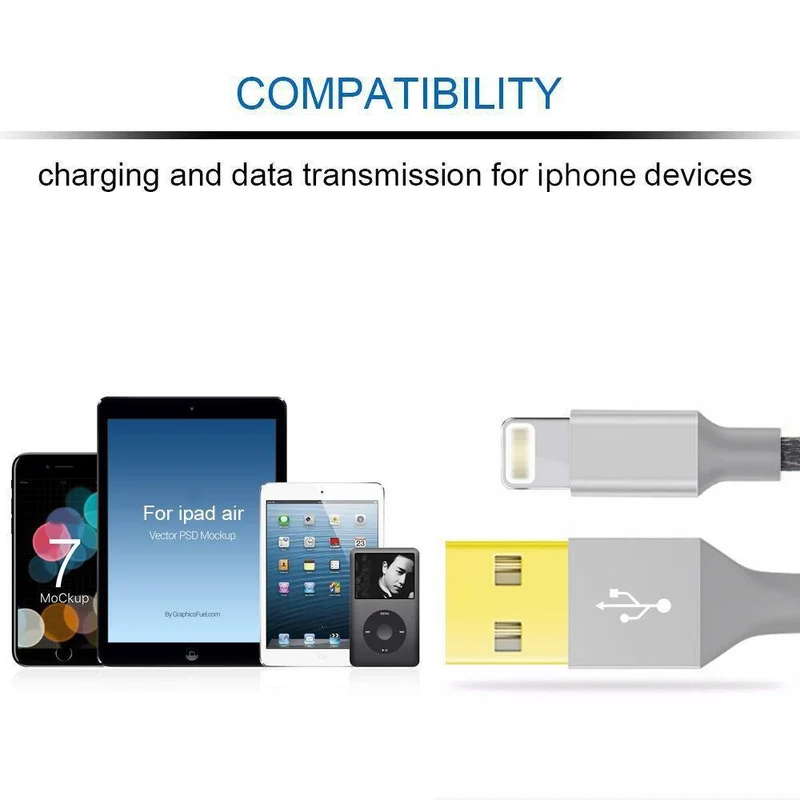 Suntaiho USB-Kabel für Iphone 8 Vergoldetes USB-Kabel Schnelllade-Datenkabel für iPhone X 7 6 5s Handykabel