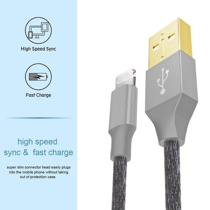 Suntaiho USB-Kabel für Iphone 8 Vergoldetes USB-Kabel Schnelllade-Datenkabel für iPhone X 7 6 5s Handykabel