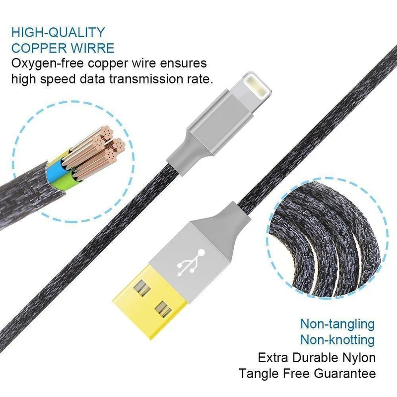 Suntaiho USB-Kabel für Iphone 8 Vergoldetes USB-Kabel Schnelllade-Datenkabel für iPhone X 7 6 5s Handykabel