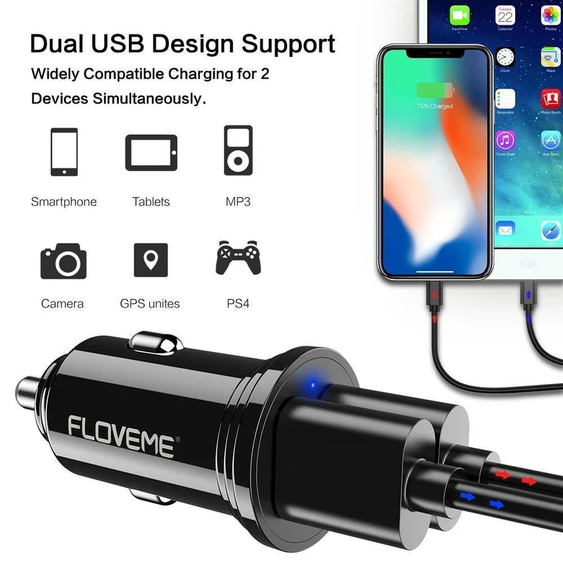 FLOVEME Dual USB Auto Ladegerät Für Xiaomi mi 8 Lenovo z5 Universal 2.4 EINE 5V Auto-Ladegerät Für iPhone 7 7 Plus Telefon Ladegerät Adapter