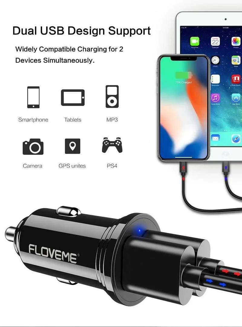 FLOVEME Dual USB Auto Ladegerät Für Xiaomi mi 8 Lenovo z5 Universal 2.4 EINE 5V Auto-Ladegerät Für iPhone 7 7 Plus Telefon Ladegerät Adapter
