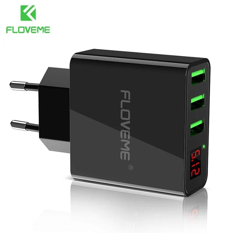 FLOVEME 5V3A LED-Anzeige 3-Port-USB-Ladegerät für iPhone X Xs Max Universelles Schnelllade-Handy-Ladegerät für Xiaomi Huawei