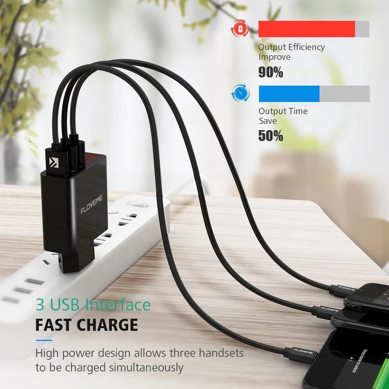 FLOVEME 5V3A LED-Anzeige 3-Port-USB-Ladegerät für iPhone X Xs Max Universelles Schnelllade-Handy-Ladegerät für Xiaomi Huawei