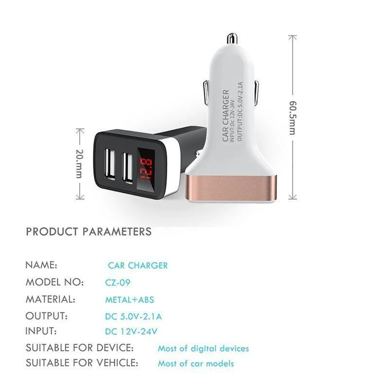 ZNP Autoladegerät Digitalanzeige Dual Port USB-Adapter 2.1A Autoladegerät Doppel-USB für iPhone Xiaomi Telefon Aufladen für Samsung