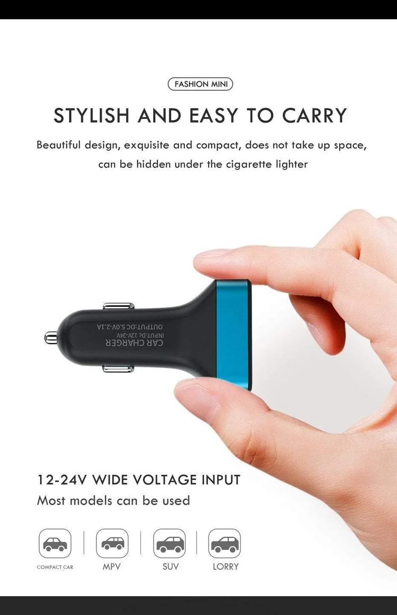 ZNP Autoladegerät Digitalanzeige Dual Port USB-Adapter 2.1A Autoladegerät Doppel-USB für iPhone Xiaomi Telefon Aufladen für Samsung