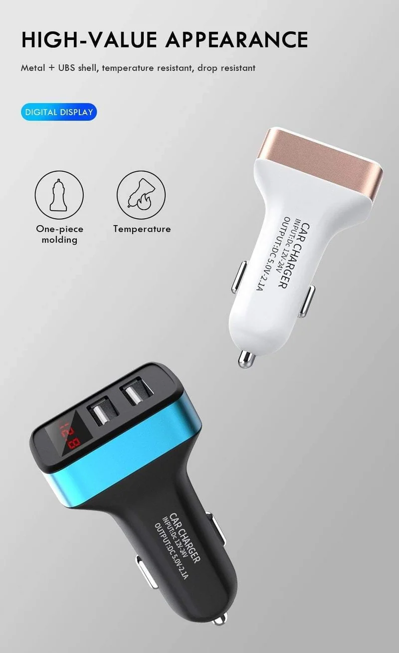 ZNP Autoladegerät Digitalanzeige Dual Port USB-Adapter 2.1A Autoladegerät Doppel-USB für iPhone Xiaomi Telefon Aufladen für Samsung