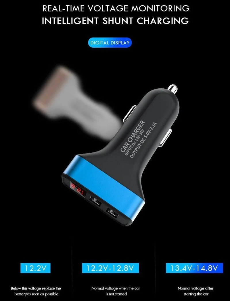 ZNP Autoladegerät Digitalanzeige Dual Port USB-Adapter 2.1A Autoladegerät Doppel-USB für iPhone Xiaomi Telefon Aufladen für Samsung