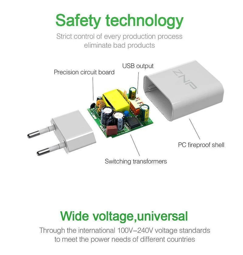 ZNP QC 3.0 Schnelles USB-Ladegerät USB-Wand-Universal-Ladeadapter Handy-Ladegerät für iPhone 8 Tablet-Ladegerät für Samsung S8