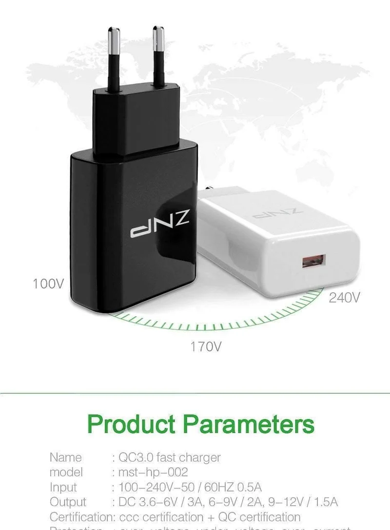 ZNP QC 3.0 Schnelles USB-Ladegerät USB-Wand-Universal-Ladeadapter Handy-Ladegerät für iPhone 8 Tablet-Ladegerät für Samsung S8