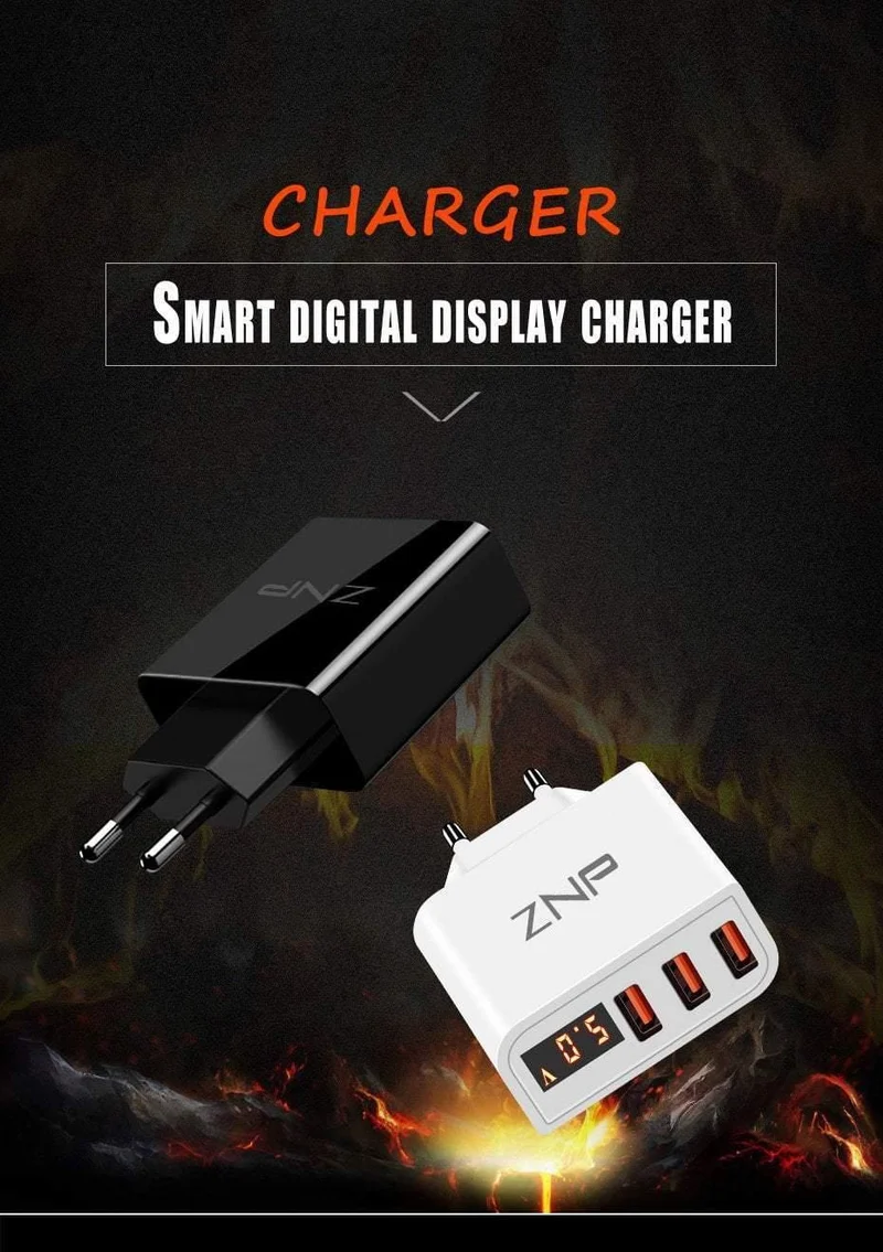 LED Display 3 4 USB Ladegerät, ZNP Universal Handy USB Ladegerät Schnellladewand Ladegerät für iPhone Samsung Xiaomi 3.4A