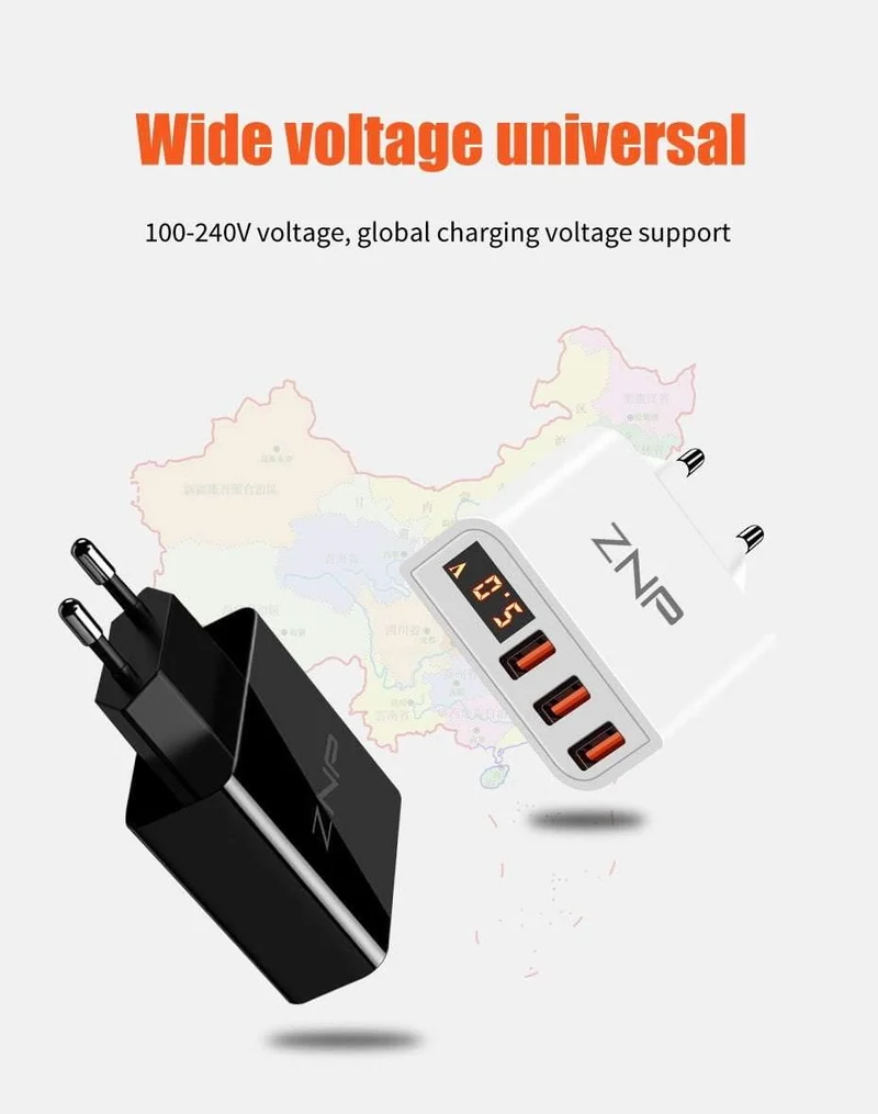LED Display 3 4 USB Ladegerät, ZNP Universal Handy USB Ladegerät Schnellladewand Ladegerät für iPhone Samsung Xiaomi 3.4A