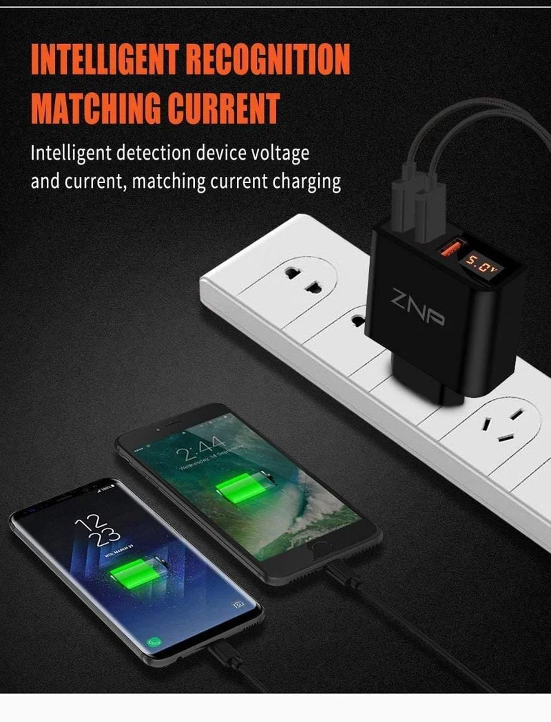 LED Display 3 4 USB Ladegerät, ZNP Universal Handy USB Ladegerät Schnellladewand Ladegerät für iPhone Samsung Xiaomi 3.4A