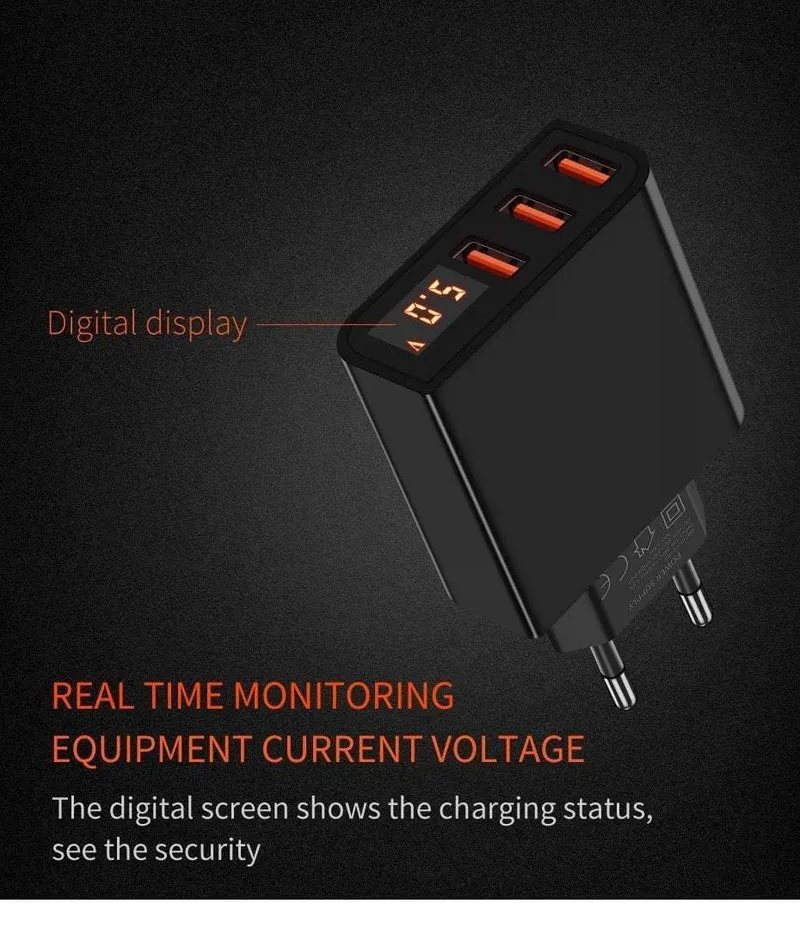 LED Display 3 4 USB Ladegerät, ZNP Universal Handy USB Ladegerät Schnellladewand Ladegerät für iPhone Samsung Xiaomi 3.4A