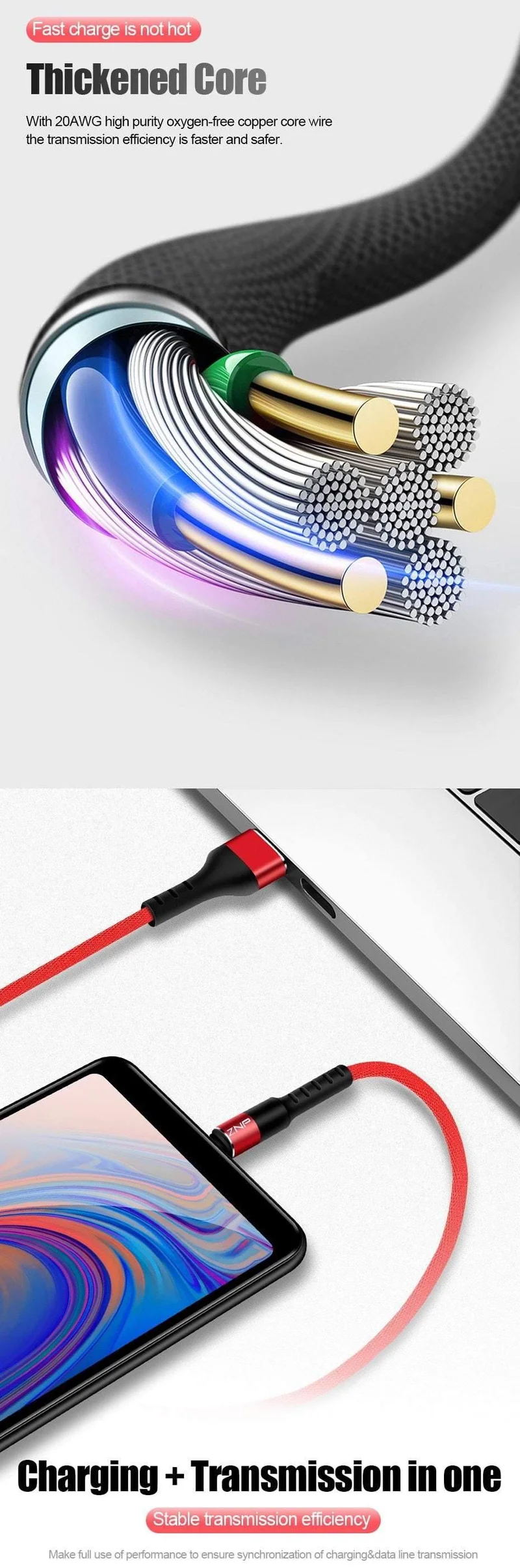 ZNP 1 m Micro-USB-Kabel für Xiaomi Redmi Note 5 Pro 4 LG, reversibles Micro-USB-Lade-/Datenkabel für Samsung S7-Mobiltelefon