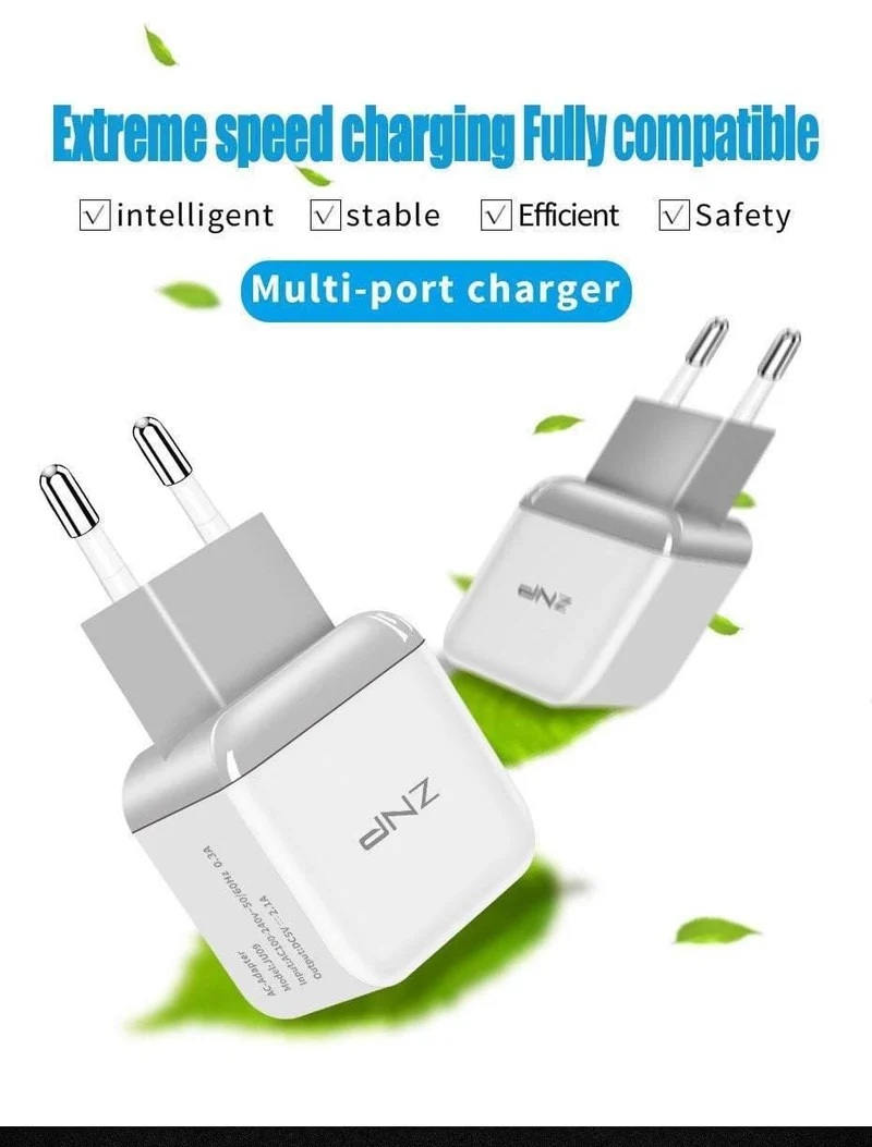 ZNP Dual 2 USB-Ladegerät für Honor 10 9 lite Handy EU-Ladestecker Reise-Wandladegerät-Adapter für One Plus 6 5T 5 Ladegerät