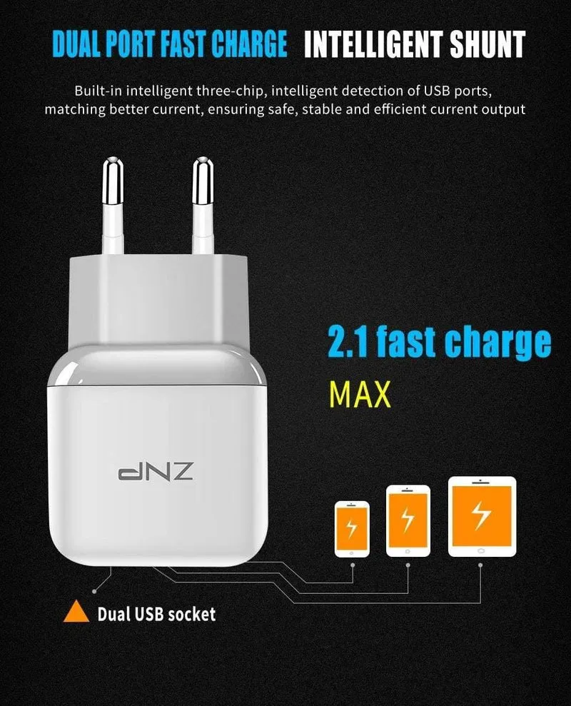 ZNP Dual 2 USB-Ladegerät für Honor 10 9 lite Handy EU-Ladestecker Reise-Wandladegerät-Adapter für One Plus 6 5T 5 Ladegerät