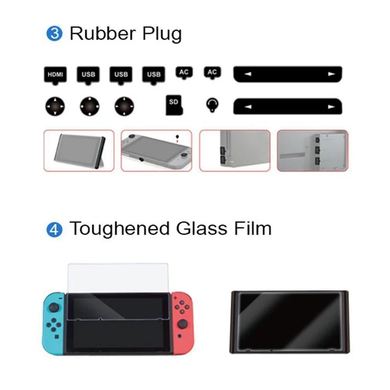 Schutzset EVA-Gehäuse Schutzset aus gehärtetem Glas für Nintendo Switch