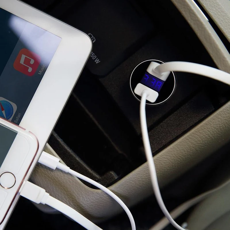 5 V, 3.4 A Autoladegerät mit Digitalanzeige, ROCK-Bildschirm mit Digitalanzeige, Dual-USB-Autoladegerät, 2 Anschlüsse, Autotelefonladegerät, Ausverkauf 49 %