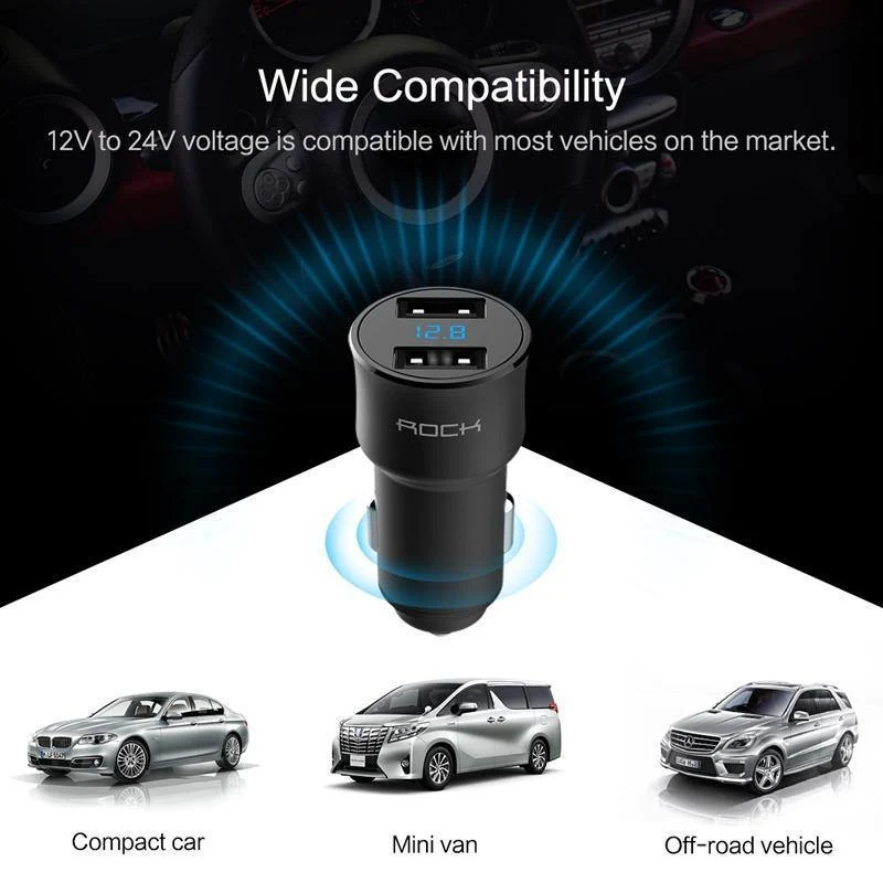 5 V, 3.4 A Autoladegerät mit Digitalanzeige, ROCK-Bildschirm mit Digitalanzeige, Dual-USB-Autoladegerät, 2 Anschlüsse, Autotelefonladegerät, Ausverkauf 49 %