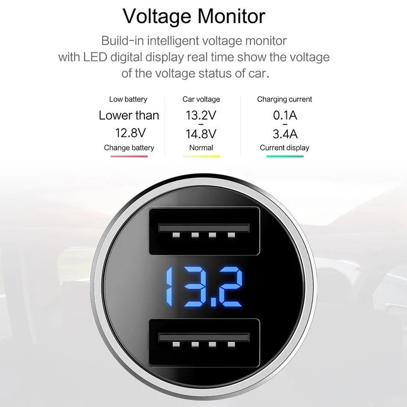 5 V, 3.4 A Autoladegerät mit Digitalanzeige, ROCK-Bildschirm mit Digitalanzeige, Dual-USB-Autoladegerät, 2 Anschlüsse, Autotelefonladegerät, Ausverkauf 49 %