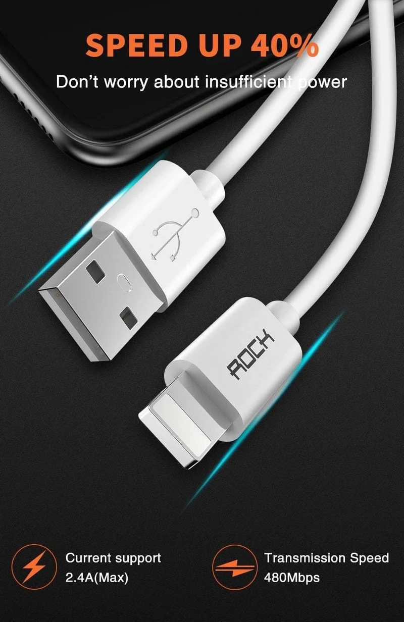 ROCK Handy-USB-Kabel für iPhone 2.4A Schneller Ladekabel für iPhone Ladekabel Datensynchronisationskabel für iPhone X iPad Mini mehr
