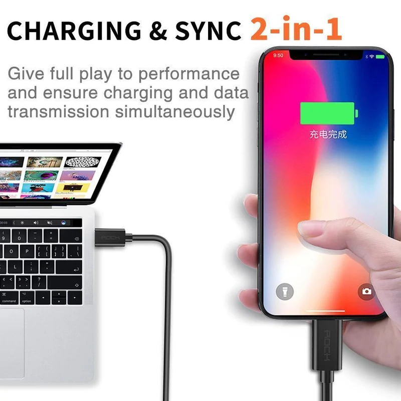 ROCK Handy-USB-Kabel für iPhone 2.4A Schneller Ladekabel für iPhone Ladekabel Datensynchronisationskabel für iPhone X iPad Mini mehr