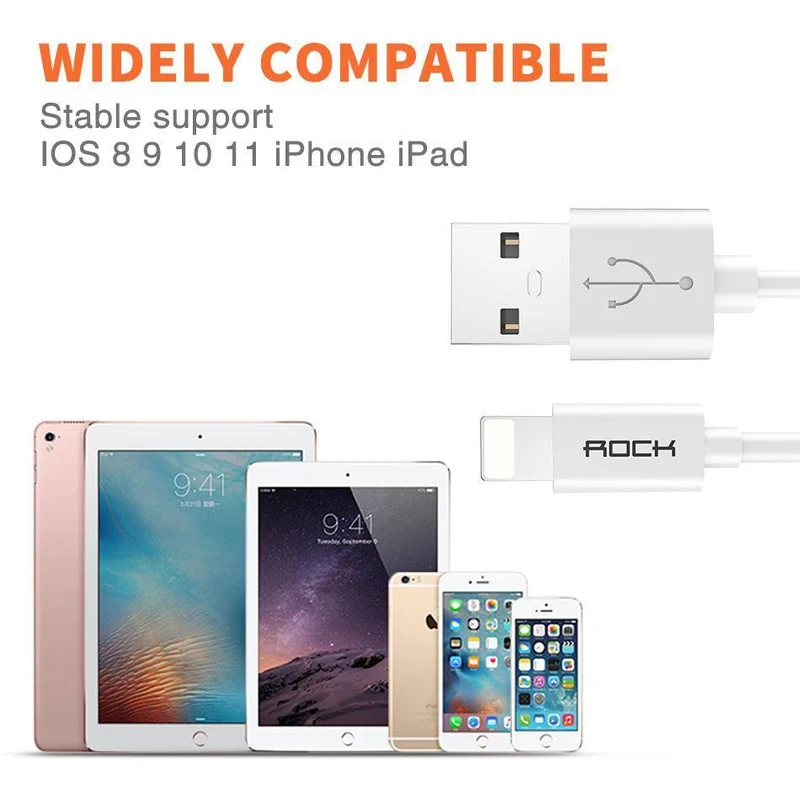 ROCK Handy-USB-Kabel für iPhone 2.4A Schneller Ladekabel für iPhone Ladekabel Datensynchronisationskabel für iPhone X iPad Mini mehr