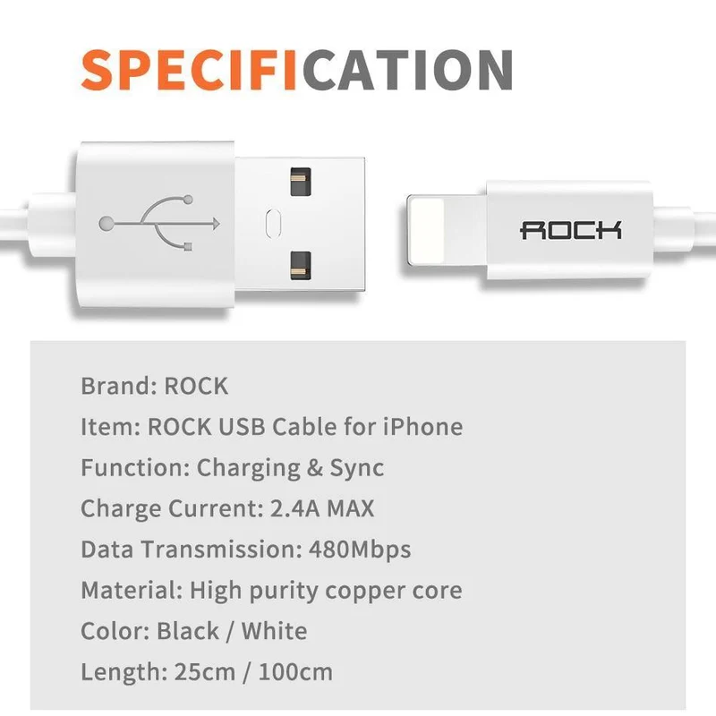 ROCK Handy-USB-Kabel für iPhone 2.4A Schneller Ladekabel für iPhone Ladekabel Datensynchronisationskabel für iPhone X iPad Mini mehr