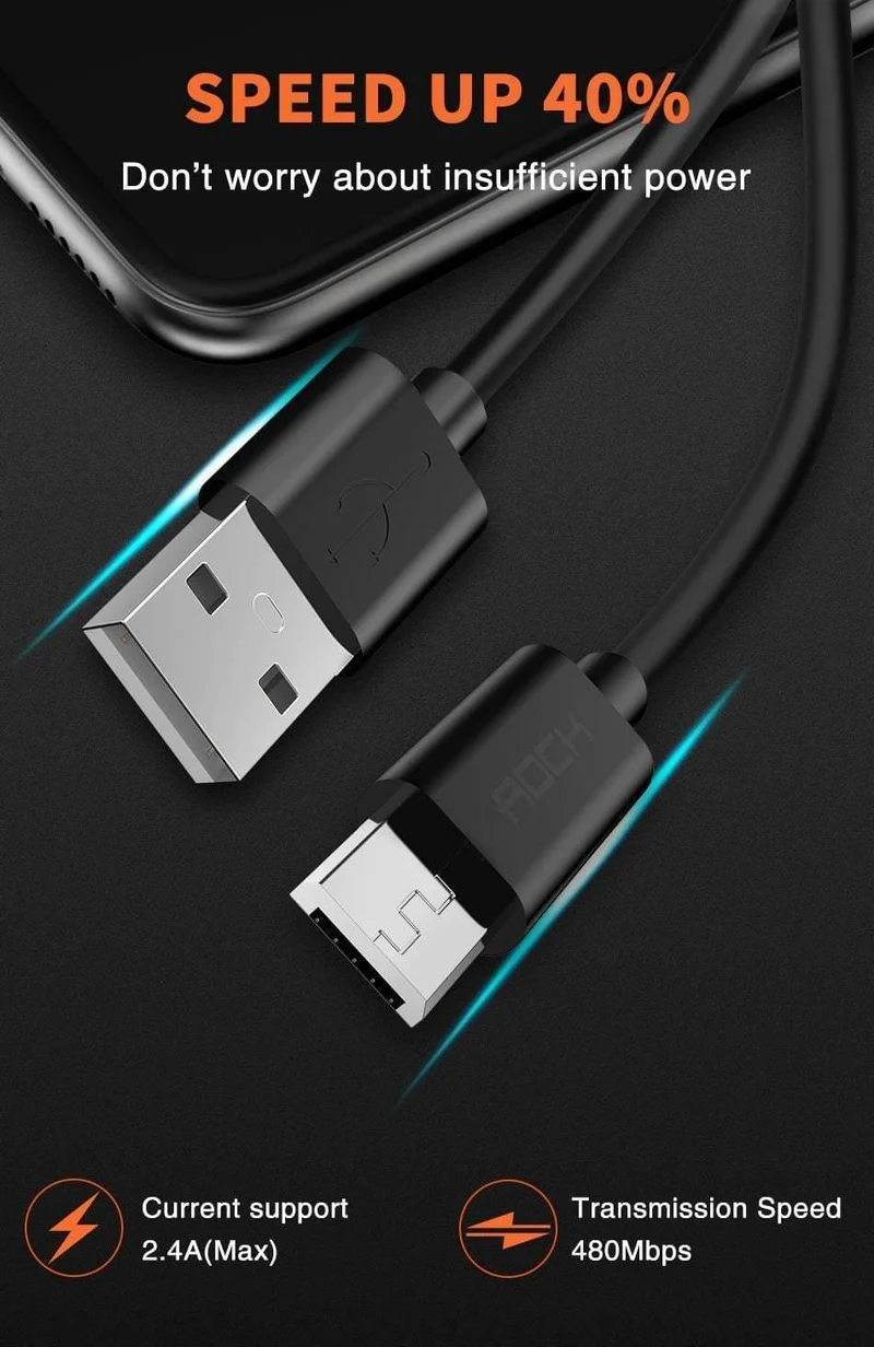 ROCK Micro-USB-Kabel 5V2A Schnellladekabel für Mobiltelefone USB-Ladekabel für SamSung Xiaomi Huawei Android Sync-Datumskabel
