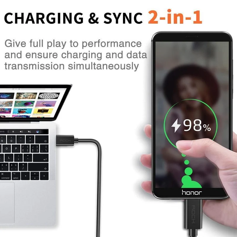 ROCK Micro-USB-Kabel 5V2A Schnellladekabel für Mobiltelefone USB-Ladekabel für SamSung Xiaomi Huawei Android Sync-Datumskabel