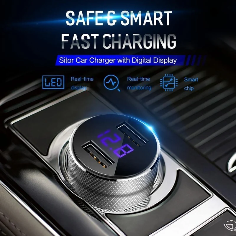 ROCK Mini Dual USB Autoladegerät LED-Anzeige Universal 3.4A Handy Tablet Schnelllade-USB-Ladegerät für Auto 2 USB-Adapter