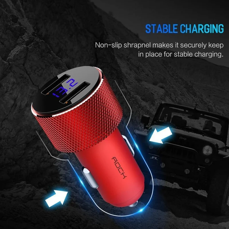 ROCK Mini Dual USB Autoladegerät LED-Anzeige Universal 3.4A Handy Tablet Schnelllade-USB-Ladegerät für Auto 2 USB-Adapter