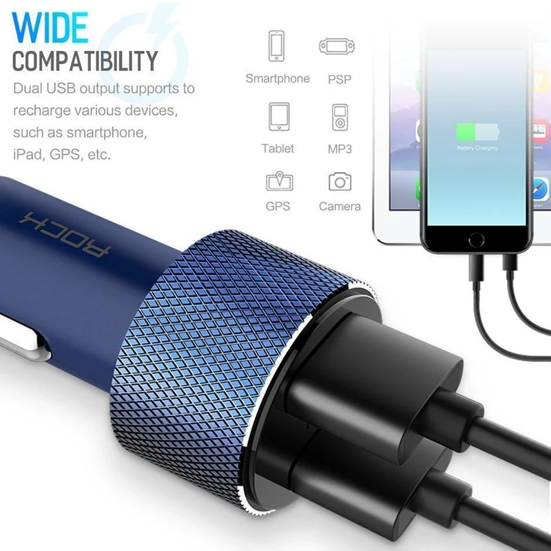 ROCK Mini Dual USB Autoladegerät LED-Anzeige Universal 3.4A Handy Tablet Schnelllade-USB-Ladegerät für Auto 2 USB-Adapter