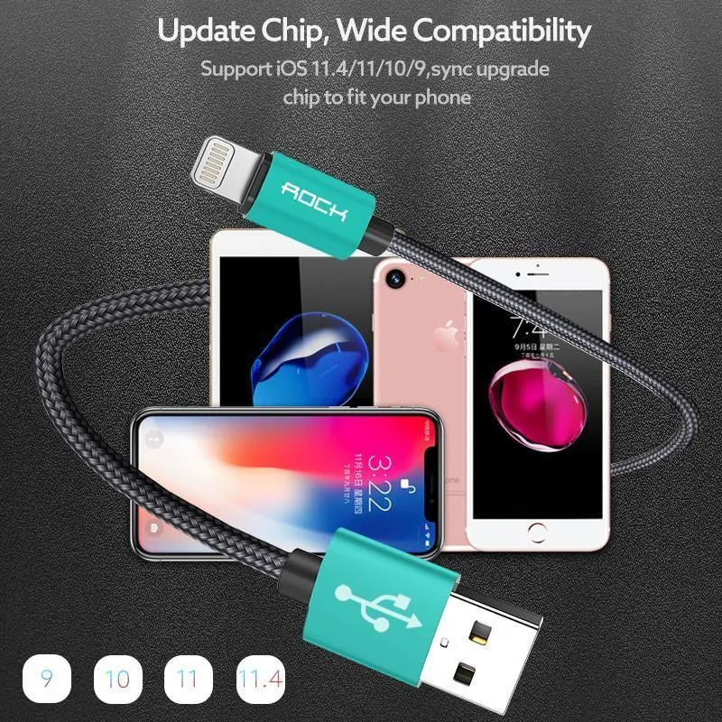 ROCK USB-Kabel für iPhone-Kabel 2018 XS MAX XR X 8 7 6 Plus 6S 5S plus iPad mini Schnellladekabel Handy-Ladekabel