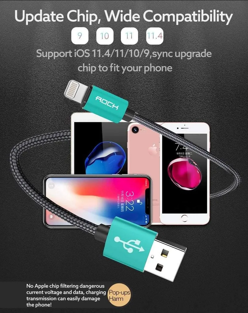 ROCK USB-Kabel für iPhone-Kabel 2018 XS MAX XR X 8 7 6 Plus 6S 5S plus iPad mini Schnellladekabel Handy-Ladekabel
