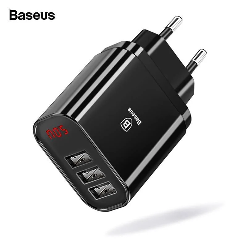 Baseus Multi-USB-Ladegerät für iPhone Samsung Xiaomi mi 3.4A Schnelllade-Reiseladegerät EU-US-Stecker LED-Handy-Ladegerät