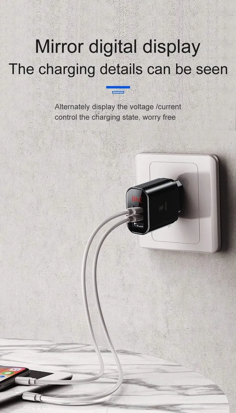 Baseus Multi-USB-Ladegerät für iPhone Samsung Xiaomi mi 3.4A Schnelllade-Reiseladegerät EU-US-Stecker LED-Handy-Ladegerät