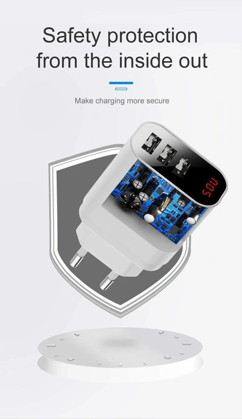 Baseus Multi-USB-Ladegerät für iPhone Samsung Xiaomi mi 3.4A Schnelllade-Reiseladegerät EU-US-Stecker LED-Handy-Ladegerät