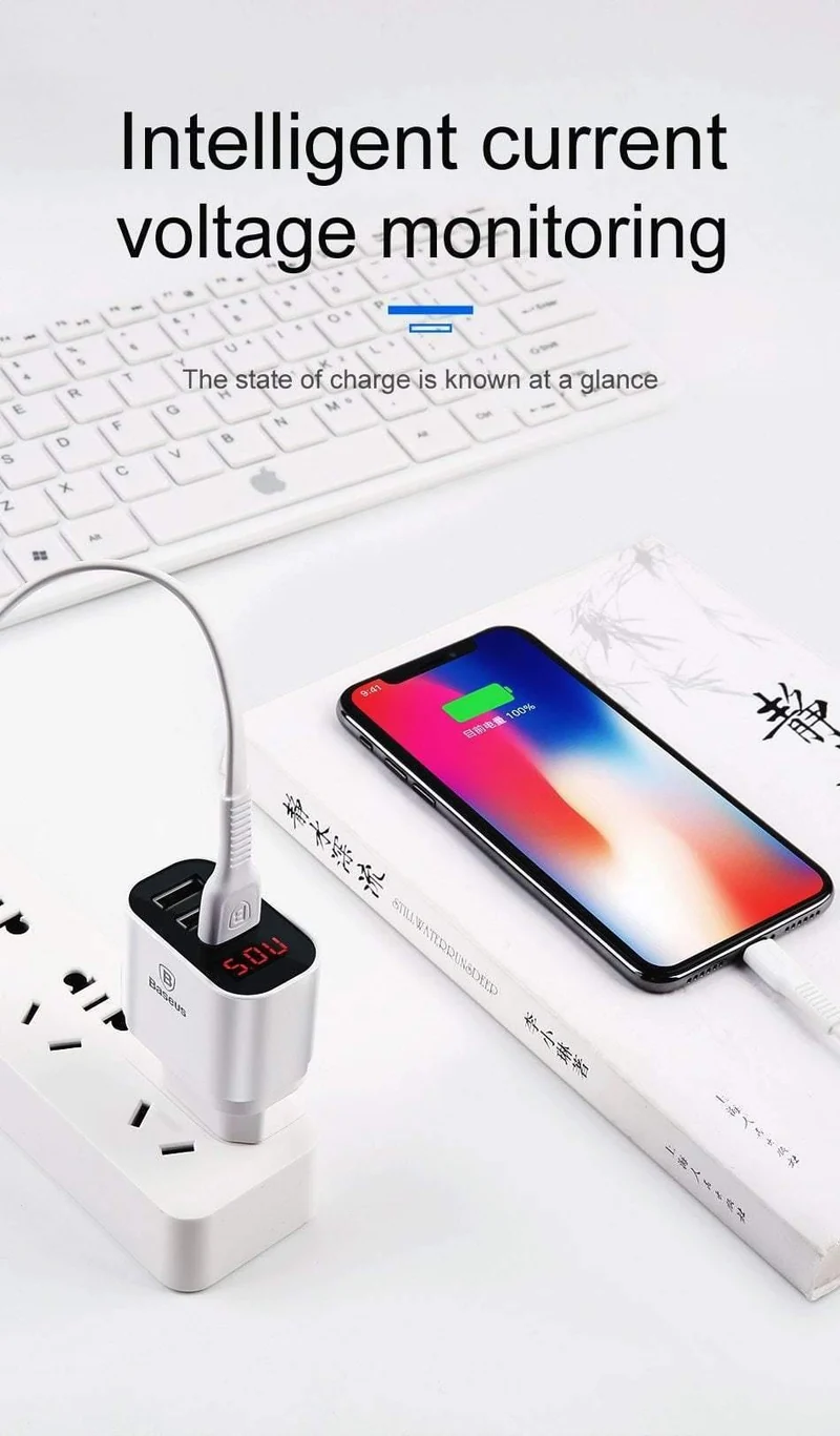 Baseus Multi-USB-Ladegerät für iPhone Samsung Xiaomi mi 3.4A Schnelllade-Reiseladegerät EU-US-Stecker LED-Handy-Ladegerät